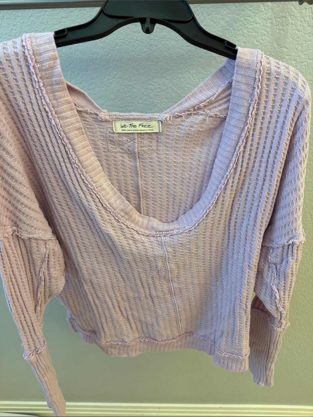 We The Free Lilac Waffle V-Neck Top